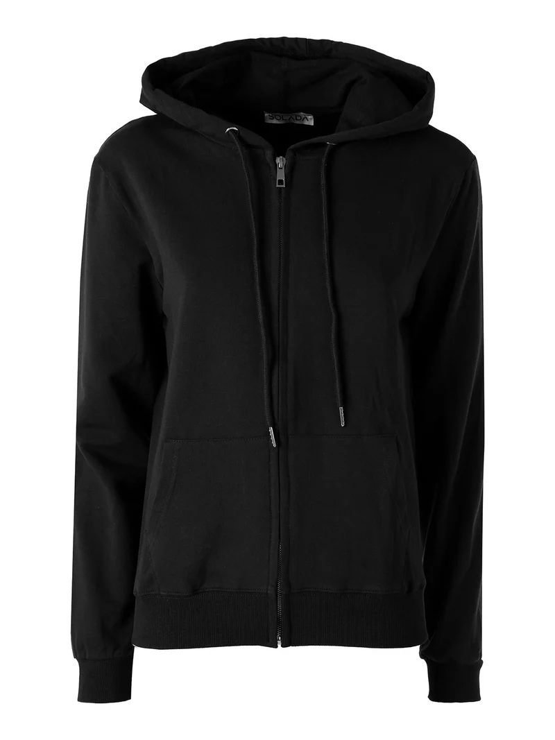 Felpa da donna con cappuccio e zip intera - nero