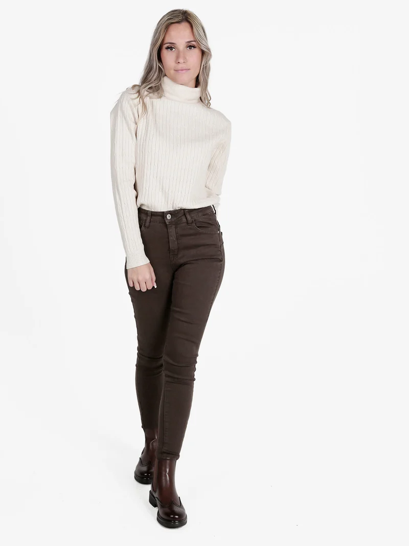 Maglia dolcevita da donna a trecce con micropaillettes luccicanti - naturale