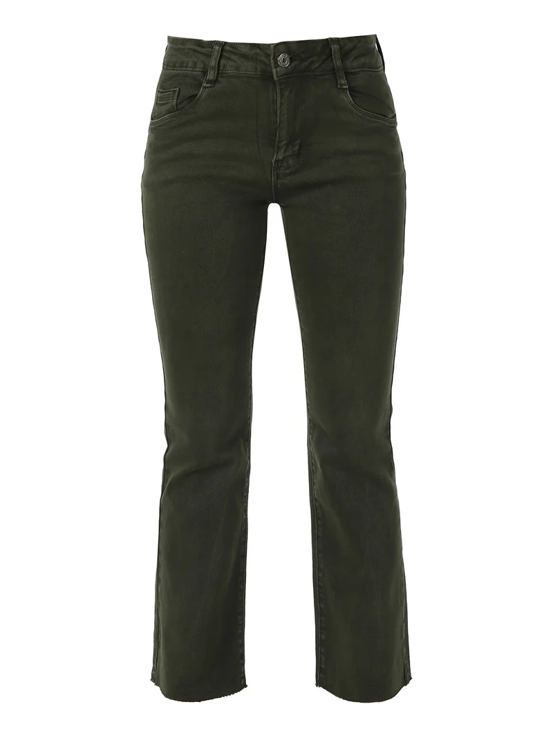 Jeans donna cropped con finale taglio laser - militare