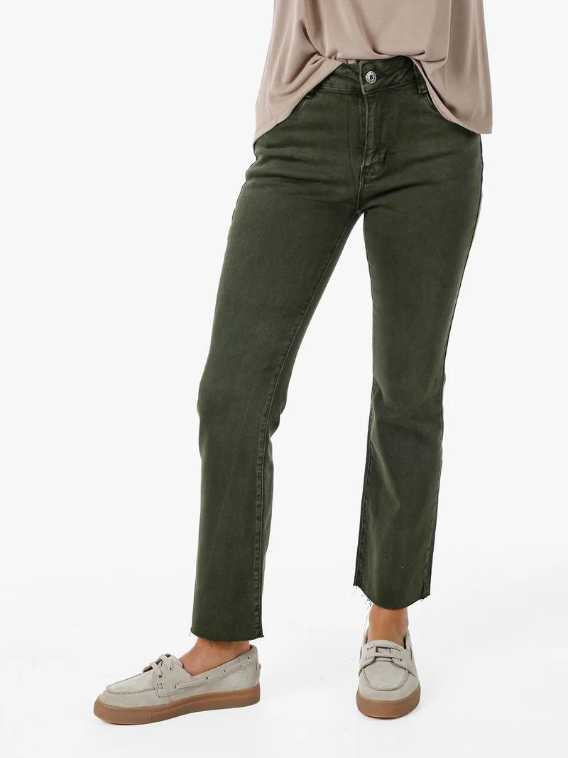 Jeans donna cropped con finale taglio laser - militare