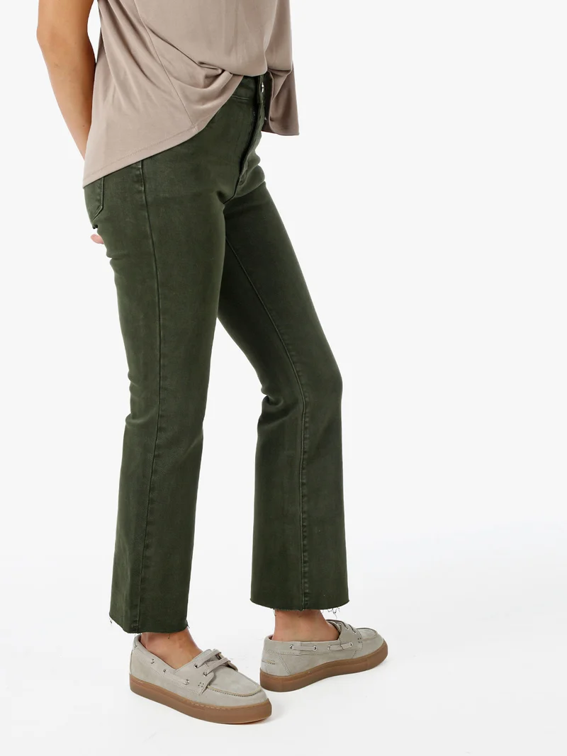 Jeans donna cropped con finale taglio laser - militare