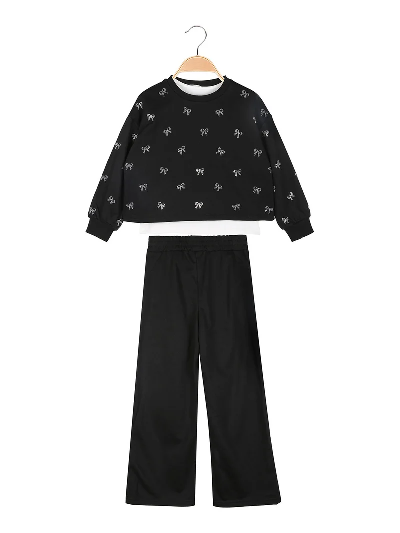 Completo tuta da bambina 3 pezzi con pantaloni a gamba larga - nero
