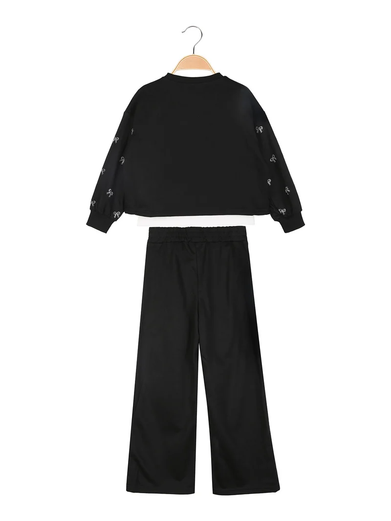 Completo tuta da bambina 3 pezzi con pantaloni a gamba larga - nero