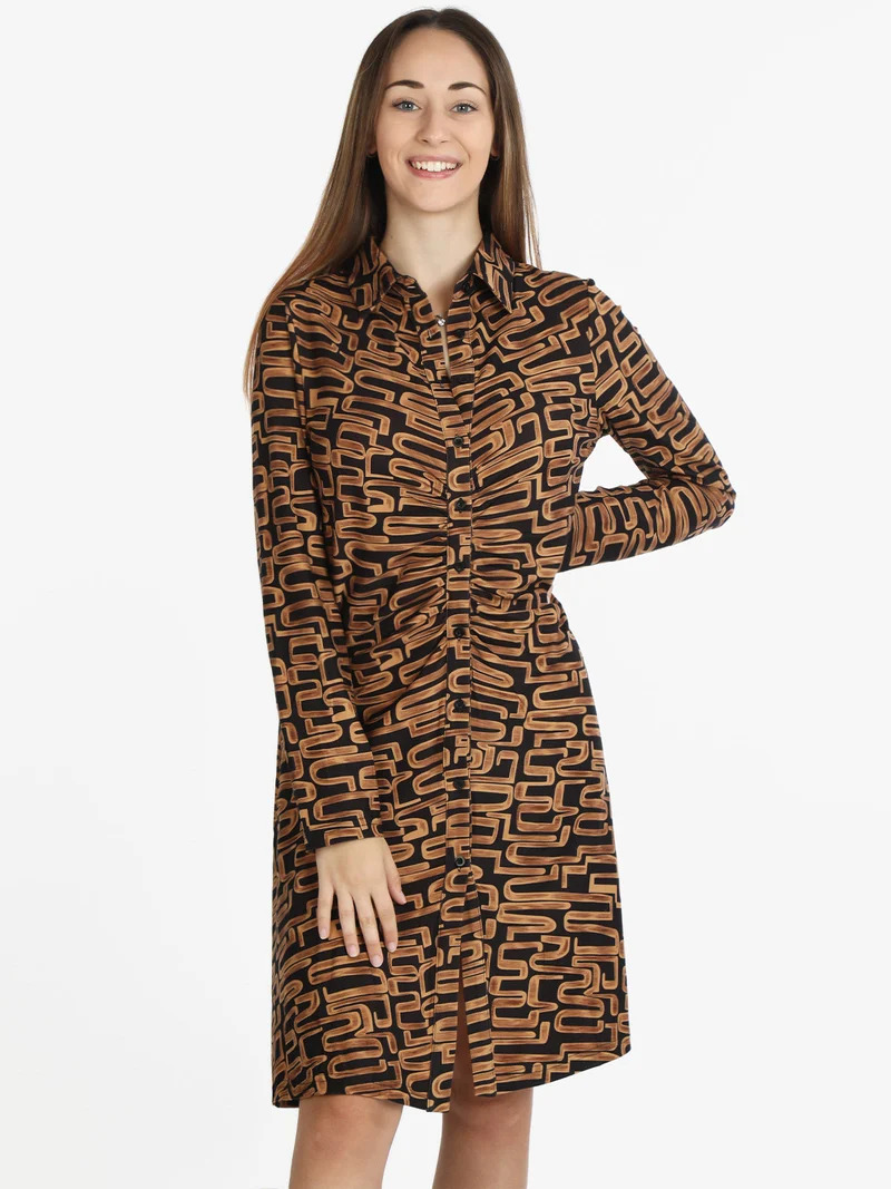 Vestito scamiciato donna con stampa - caffè