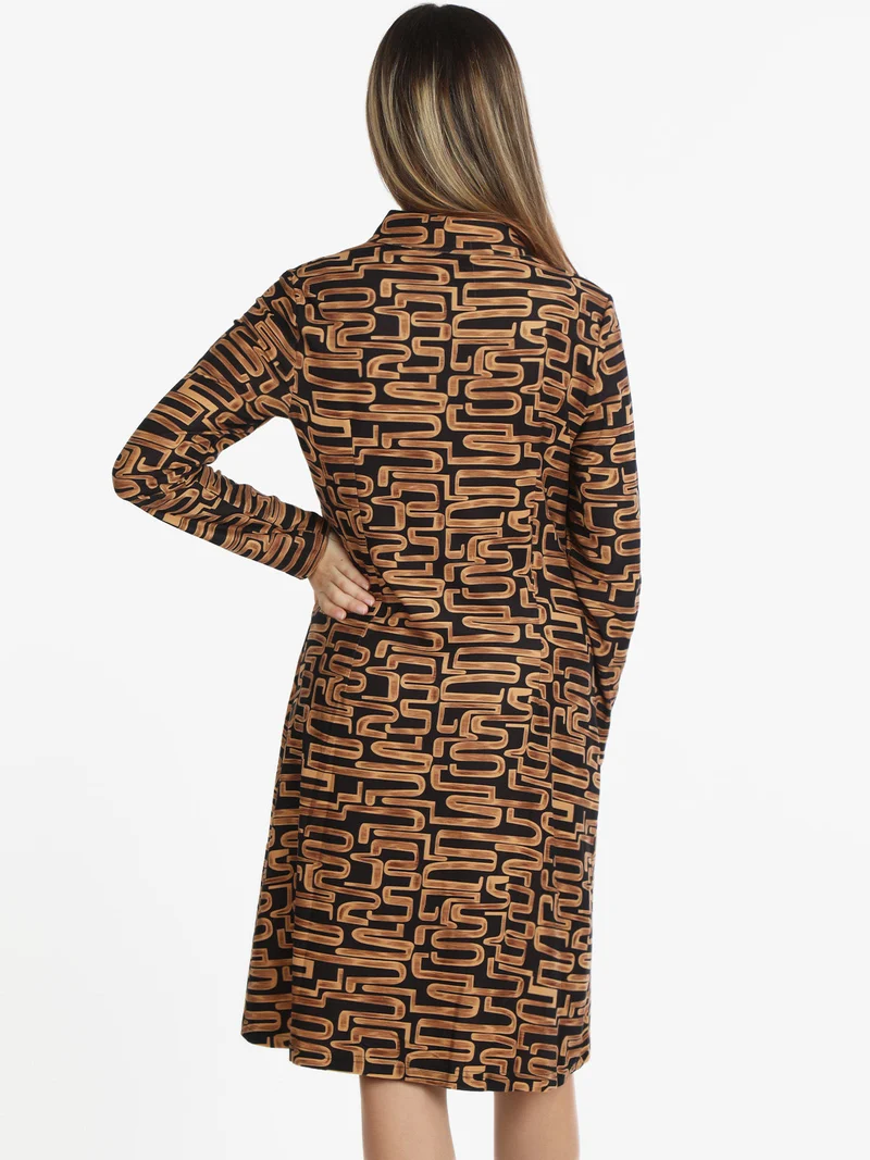 Vestito scamiciato donna con stampa - caffè