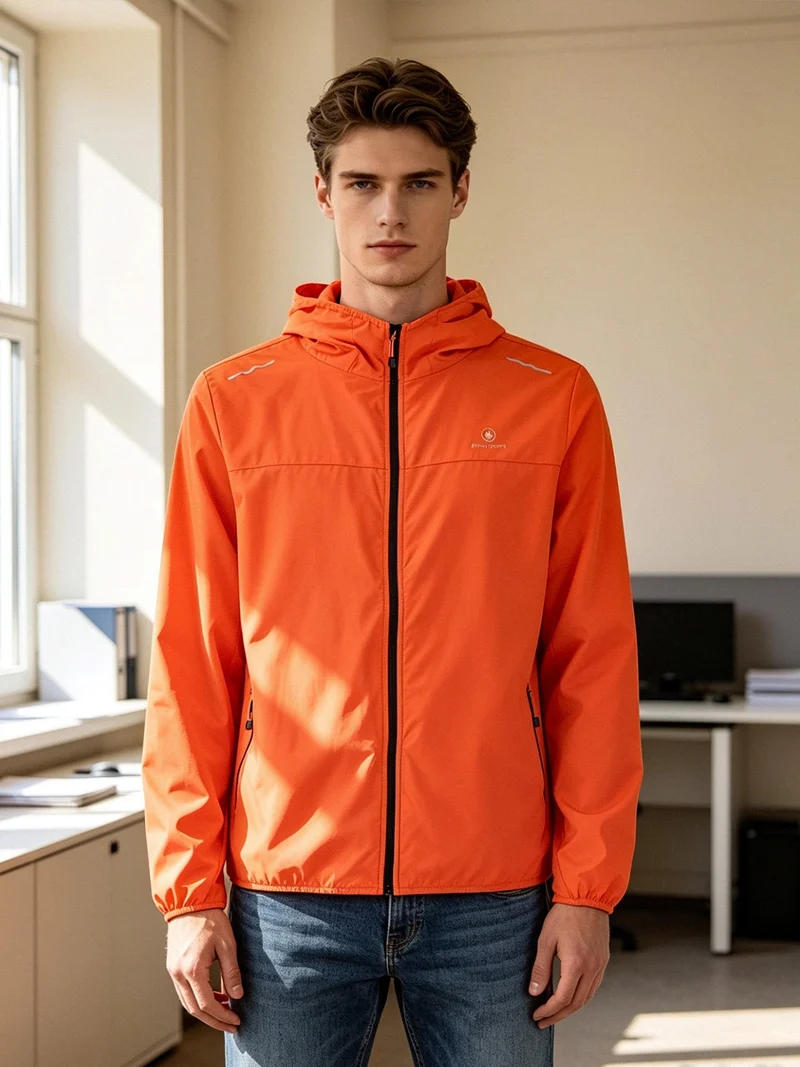 Giacca running da uomo con cappuccio - arancione