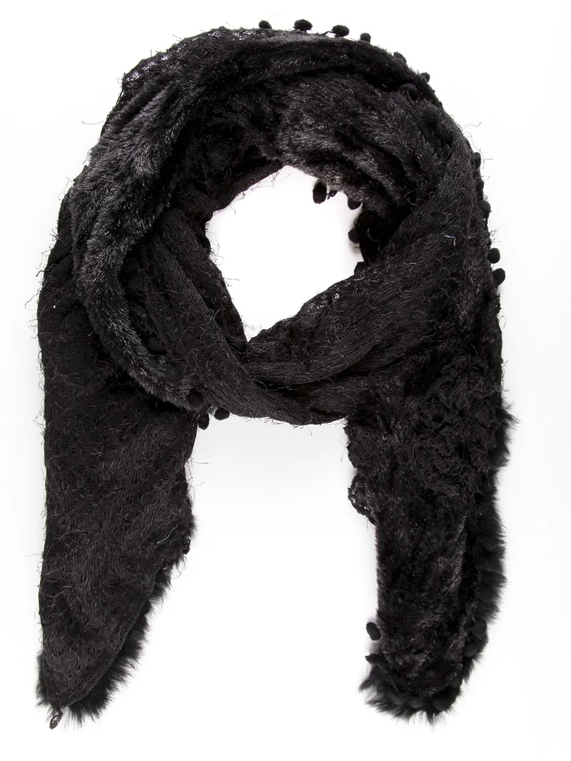 Sciarpa donna con dettaglio in ecopelo - nero