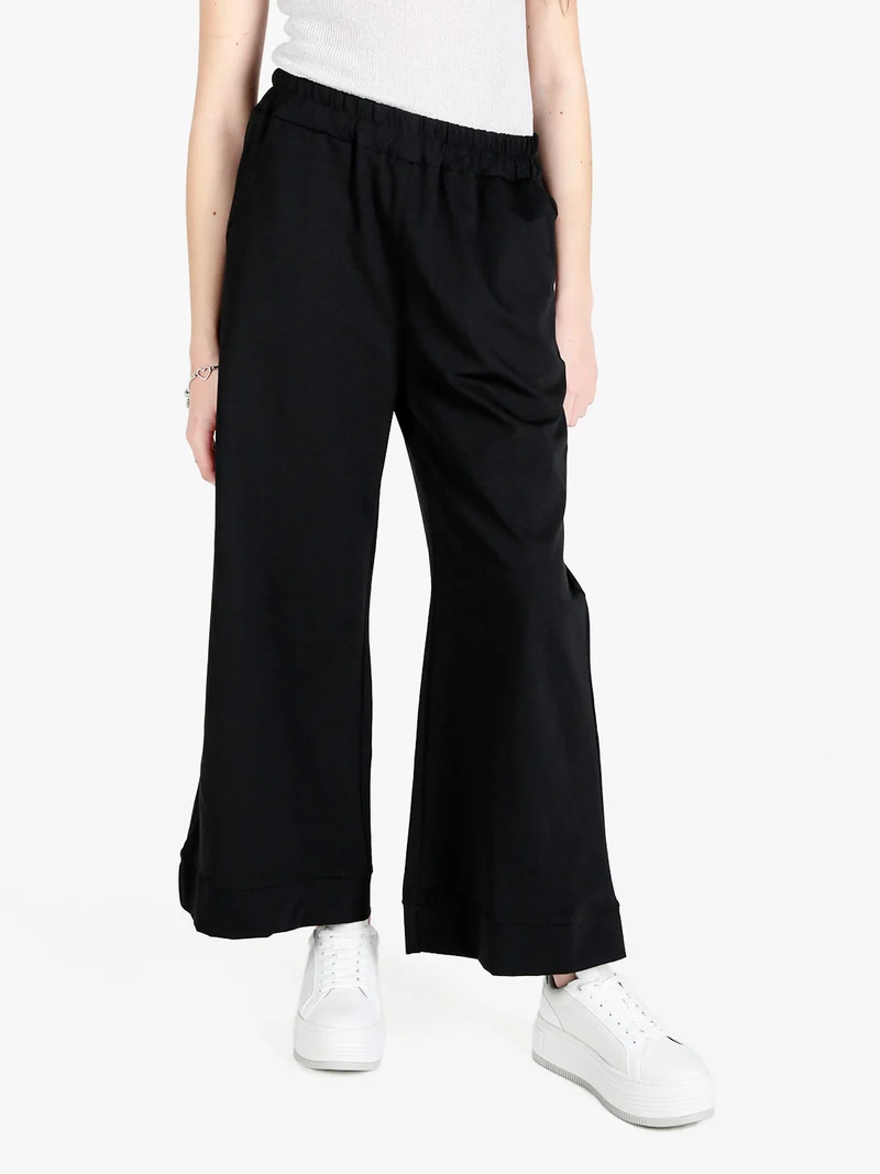 Pantaloni donna a vita alta e gamba larga - nero
