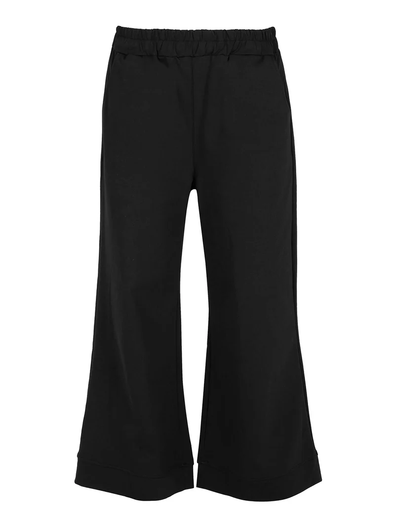 Pantaloni donna a vita alta e gamba larga - nero