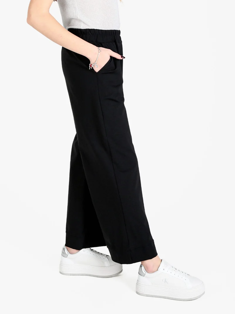 Pantaloni donna a vita alta e gamba larga - nero