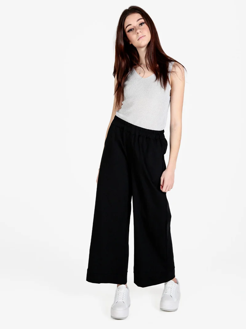 Pantaloni donna a vita alta e gamba larga - nero