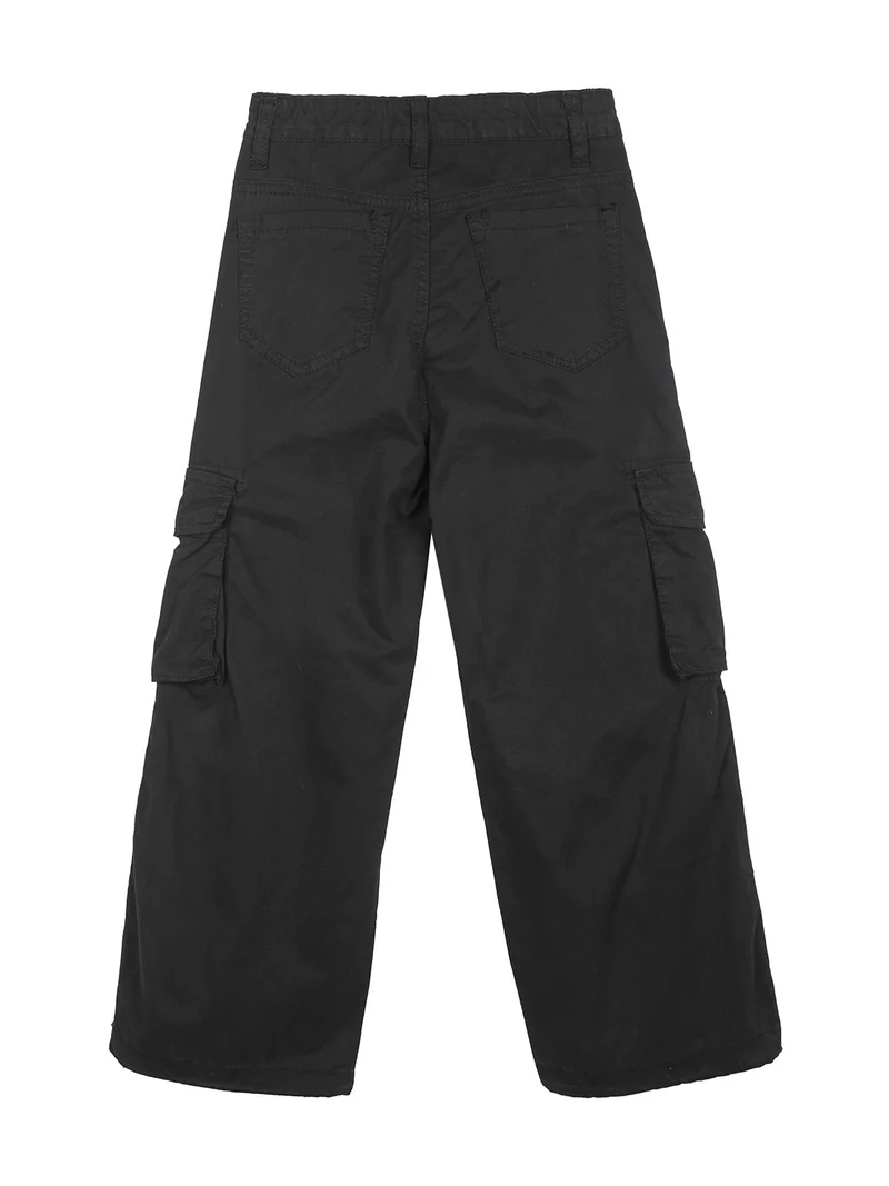 Pantaloni cargo da bambina in cotone con coulisse sul fondo - nero