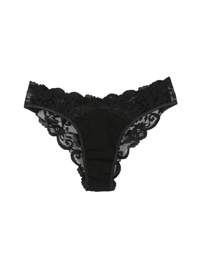 Brasiliana donna con pizzo in cotone bielastico - nero