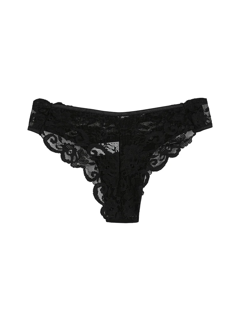 Brasiliana donna con pizzo in cotone bielastico - nero