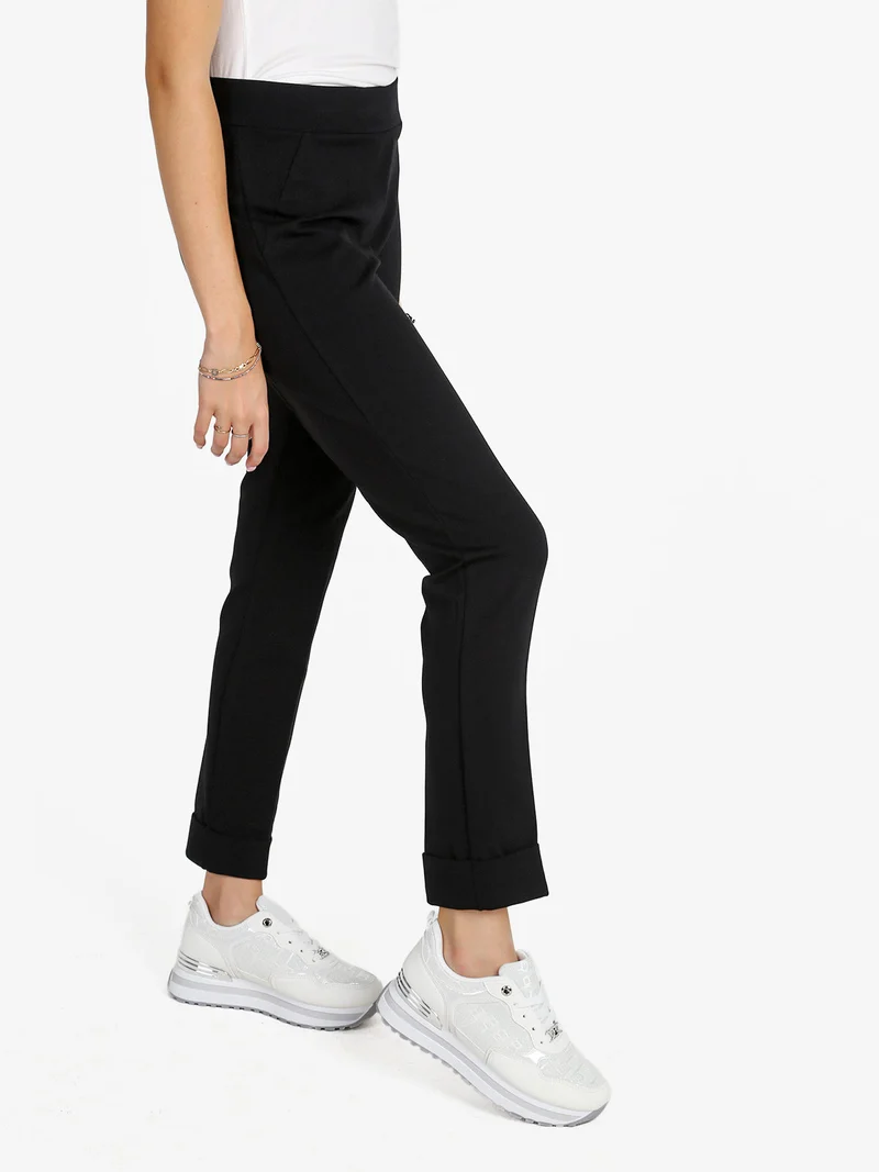 Pantaloni donna a sigaretta con risvolto - nero