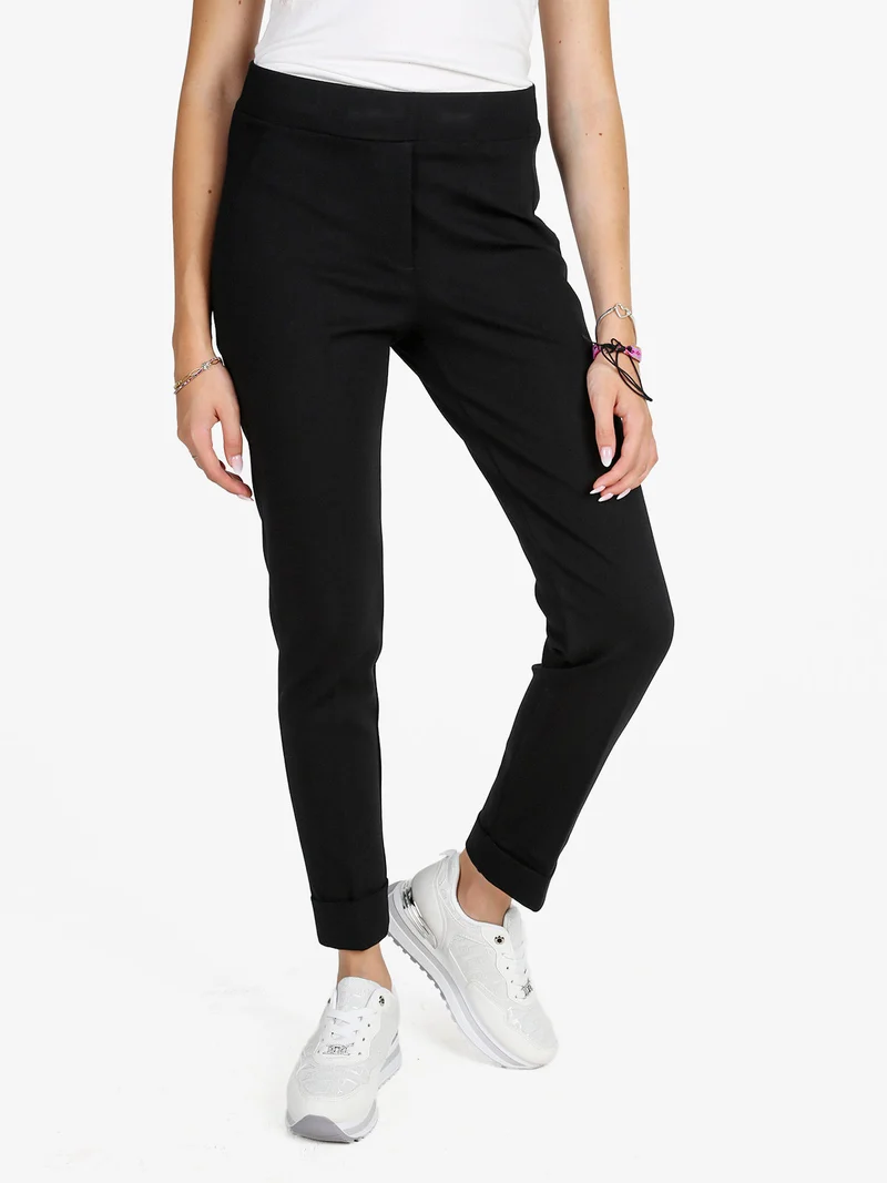 Pantaloni donna a sigaretta con risvolto - nero