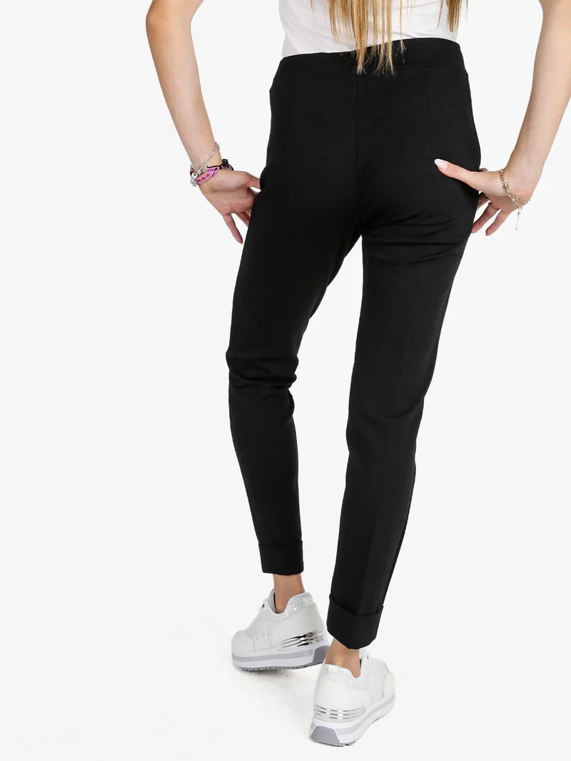 Pantaloni donna a sigaretta con risvolto - nero
