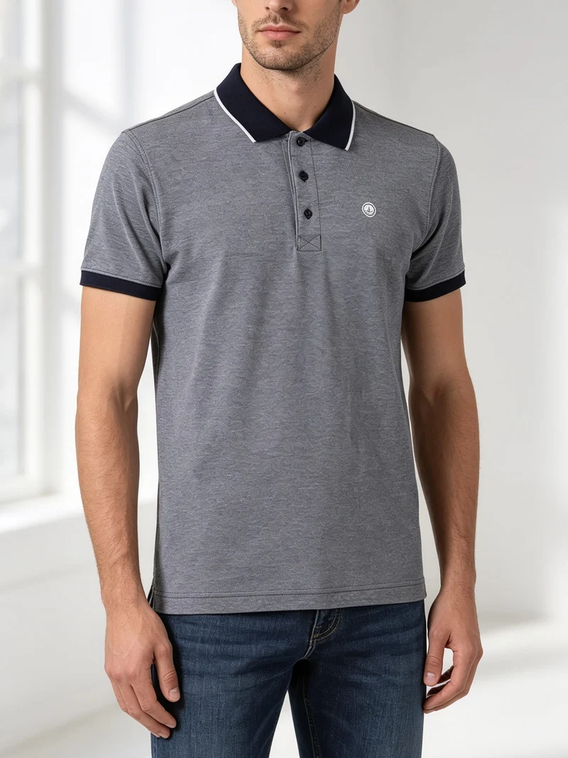 Polo da uomo in cotone a maniche corte con logo - blu scuro