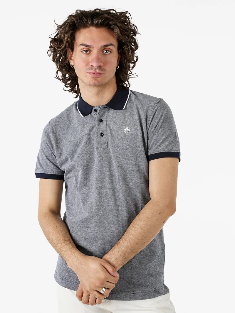 Polo da uomo in cotone a maniche corte con logo - blu scuro
