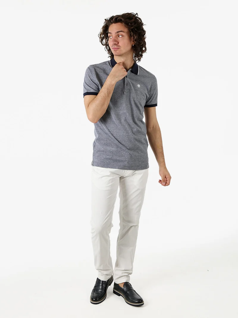 Polo da uomo in cotone a maniche corte con logo - blu scuro
