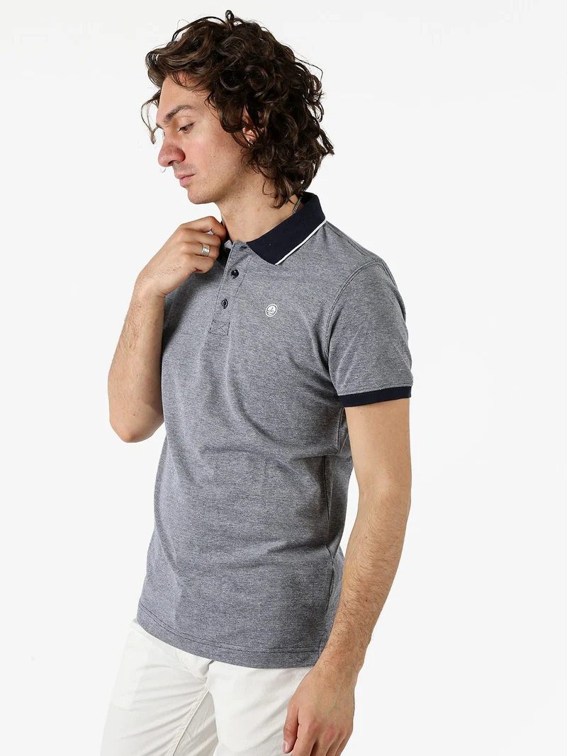 Polo da uomo in cotone a maniche corte con logo - blu scuro