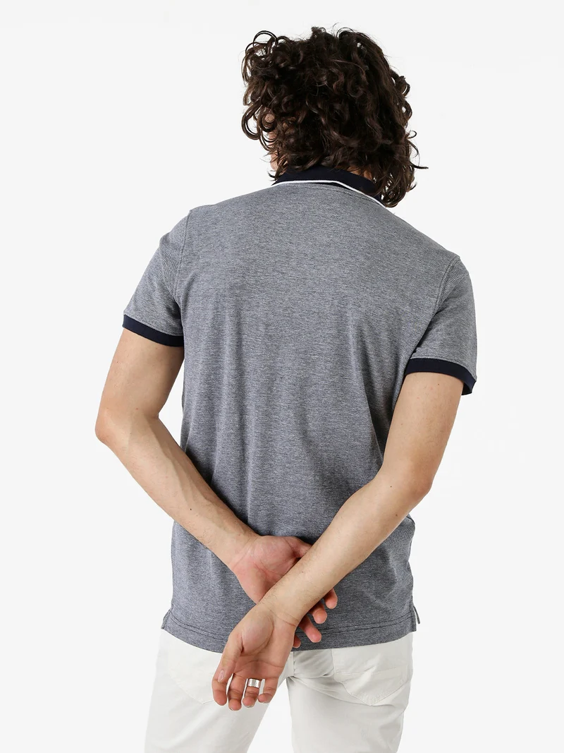Polo da uomo in cotone a maniche corte con logo - blu scuro