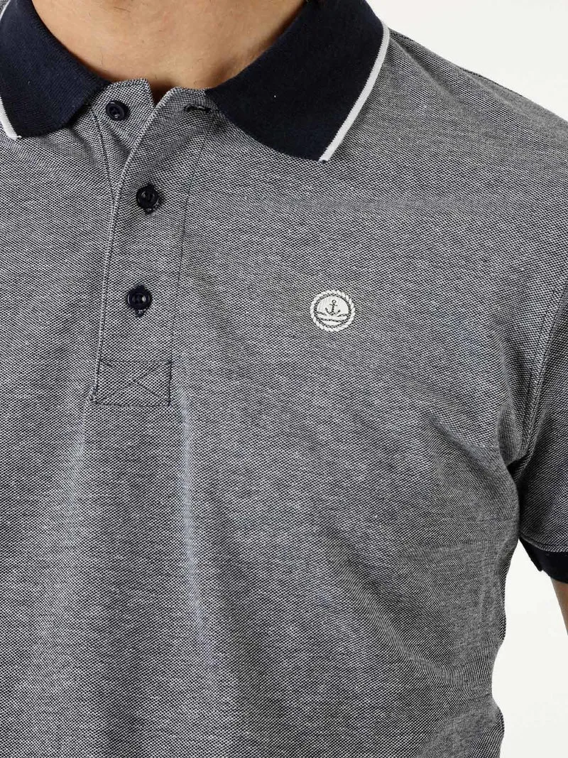 Polo da uomo in cotone a maniche corte con logo - blu scuro