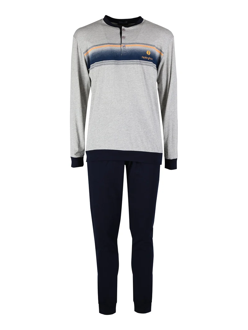 Pigiama lungo da uomo in cotone jersey - grigio