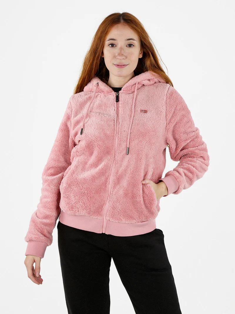 Felpa donna invernale con cappuccio e zip - rosa