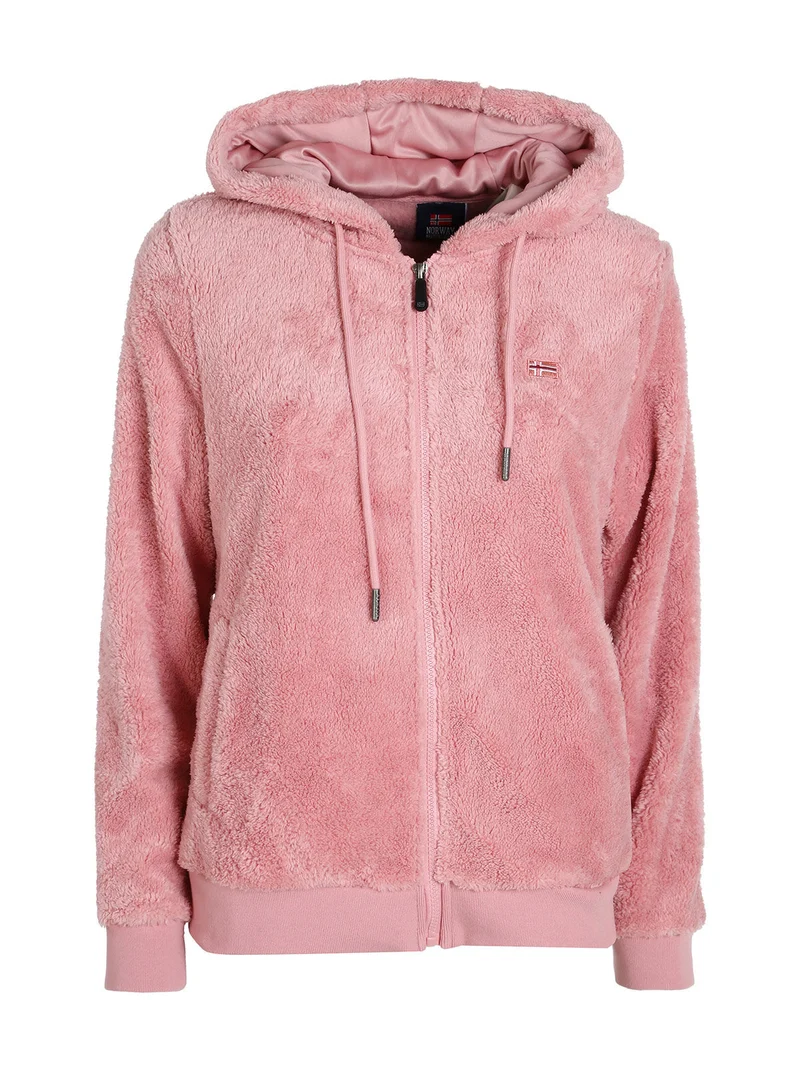 Felpa donna invernale con cappuccio e zip - rosa