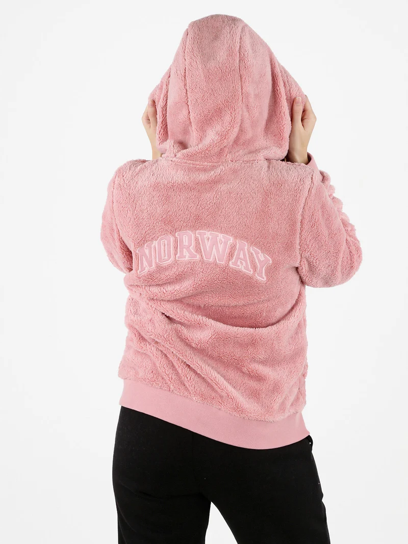 Felpa donna invernale con cappuccio e zip - rosa