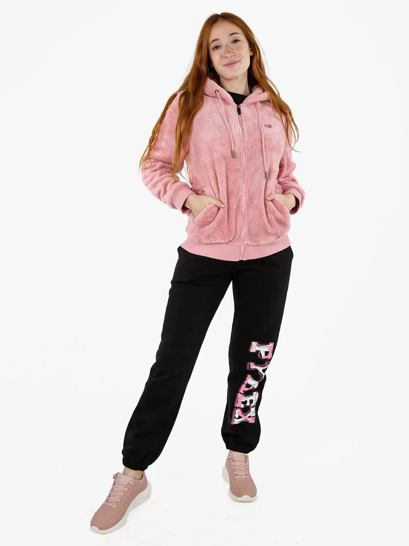 Felpa donna invernale con cappuccio e zip - rosa