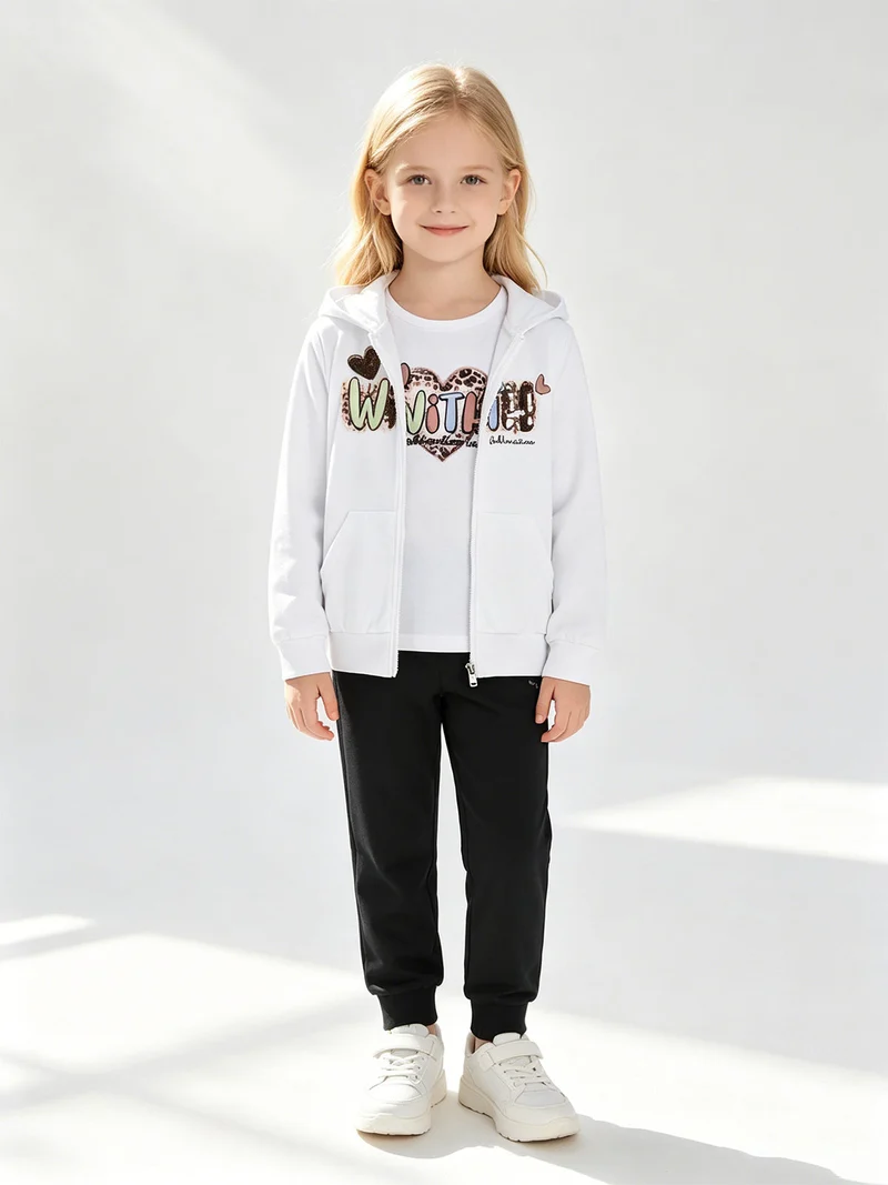 Completo tuta da bambina con cappuccio e zip - bianco