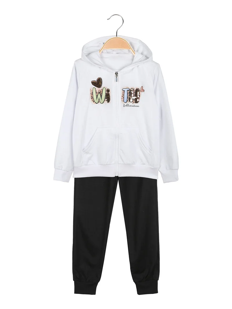 Completo tuta da bambina con cappuccio e zip - bianco