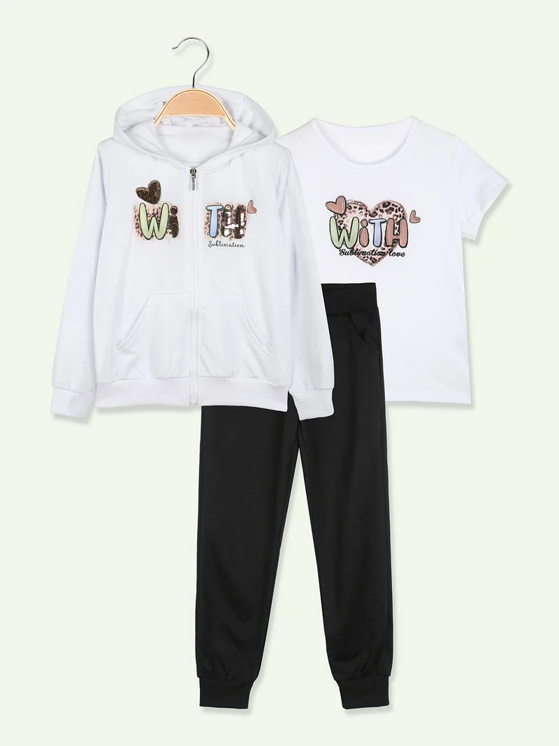 Completo tuta da bambina con cappuccio e zip - bianco