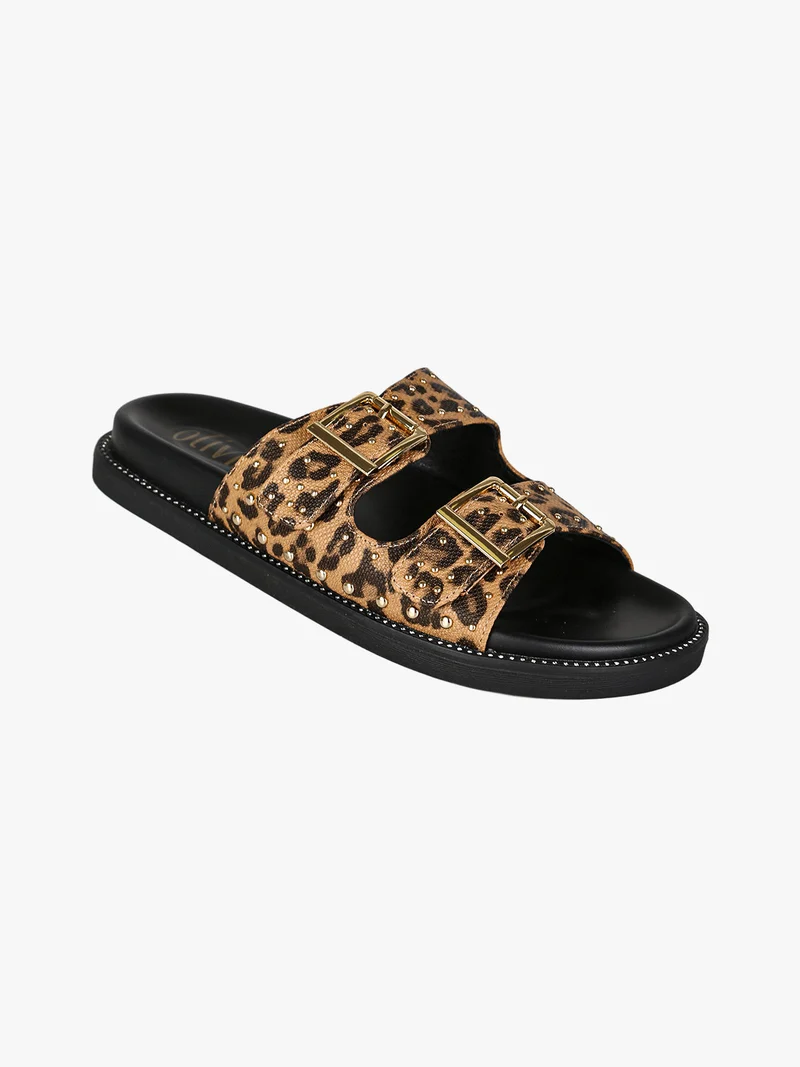 Ciabatte donna animalier con doppia fibbia - multicolore