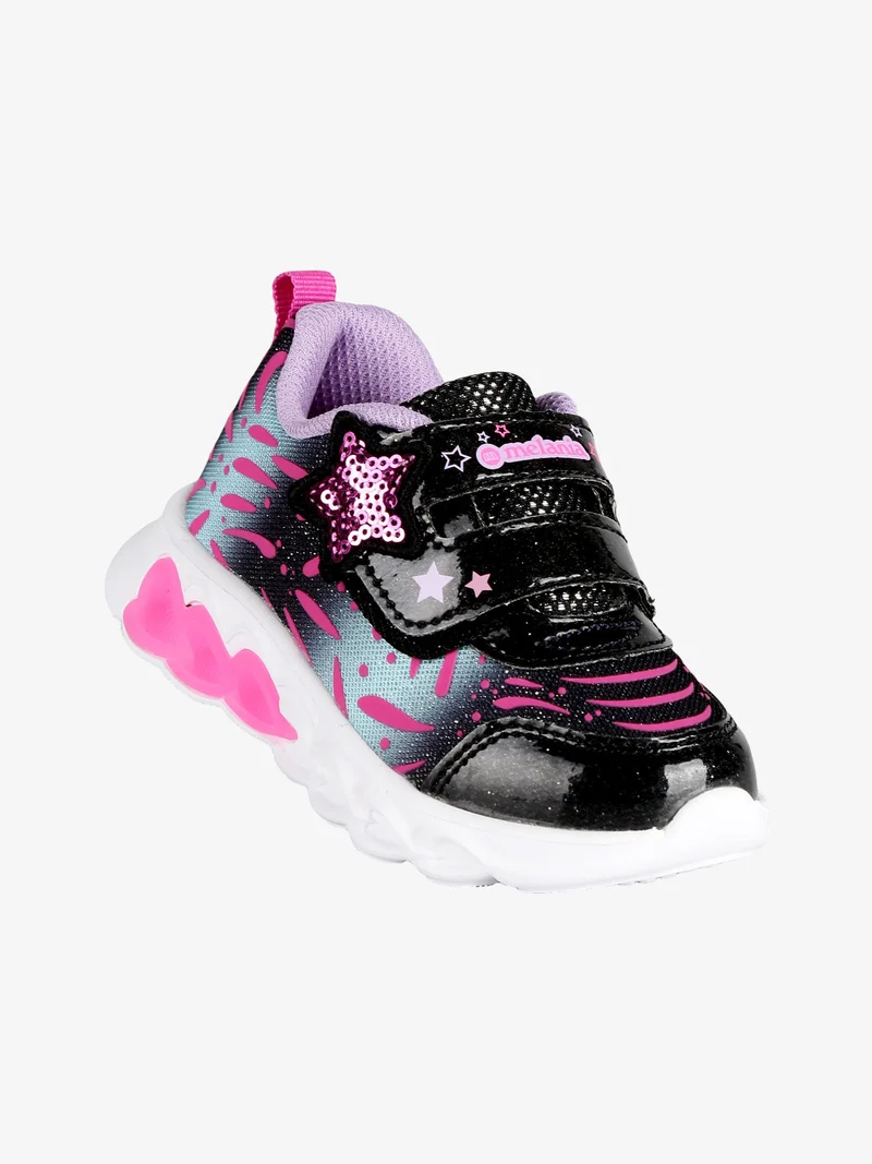 Sneakers da bambina con strappo e luci - nero
