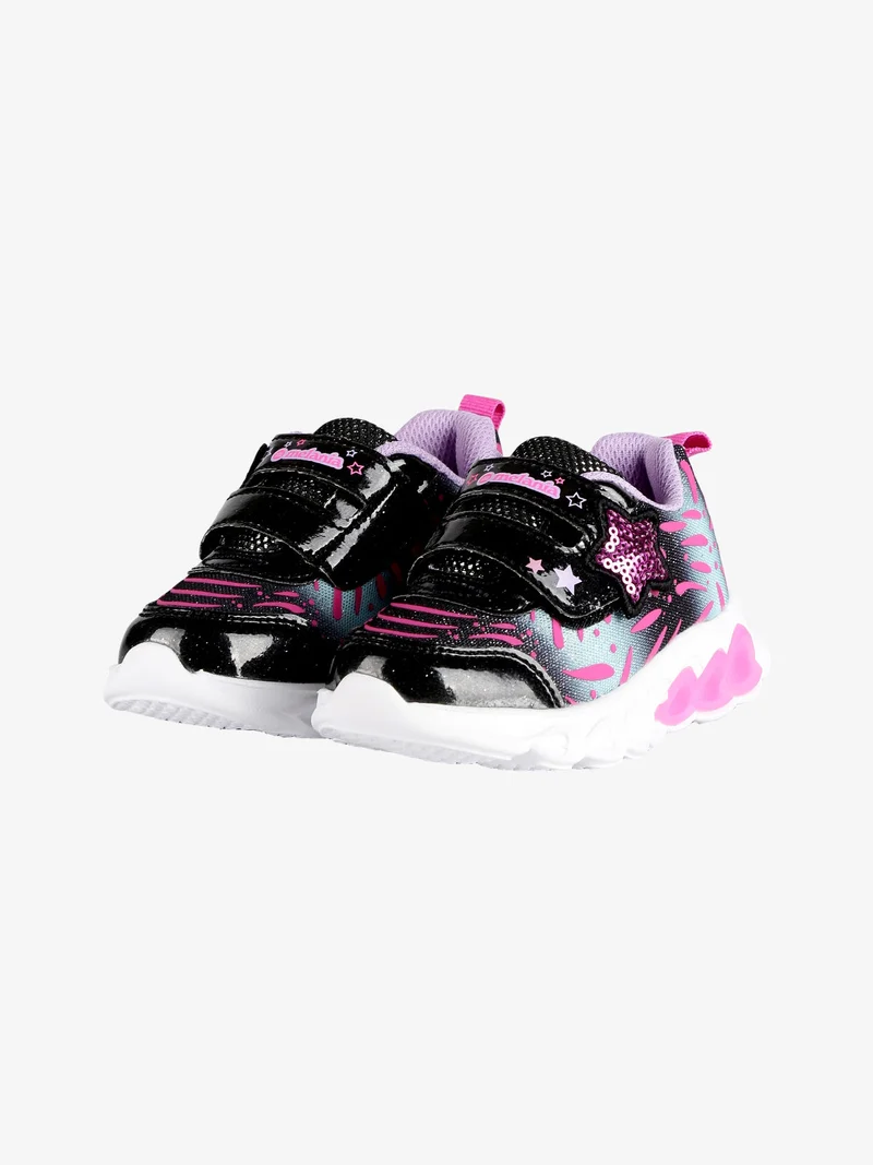 Sneakers da bambina con strappo e luci - nero