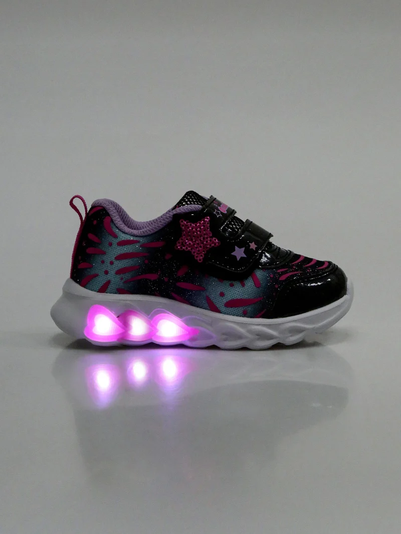 Sneakers da bambina con strappo e luci - nero