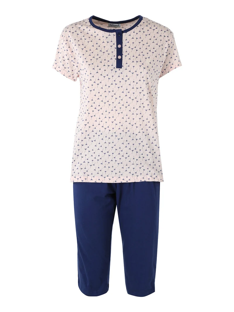Pigiama donna in cotone a maniche corte e pantaloni a pinocchietto - blu