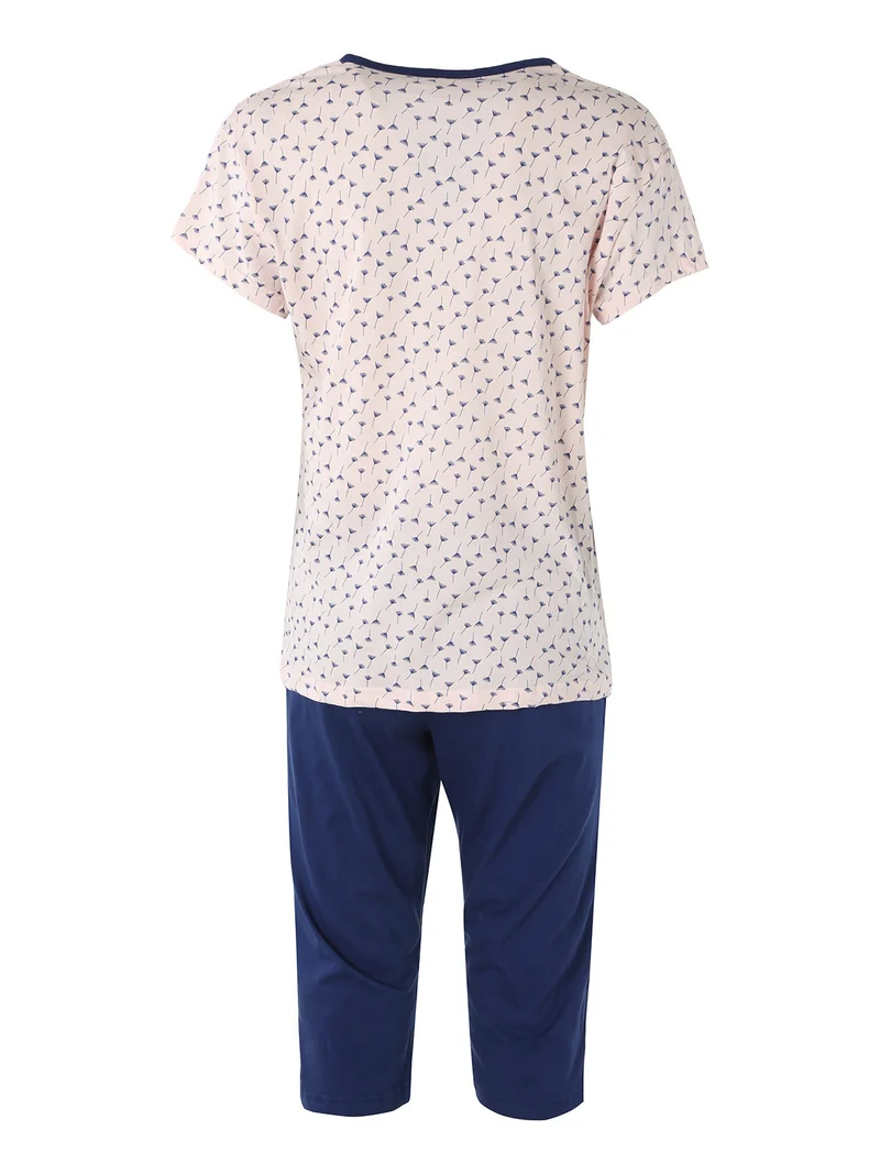 Pigiama donna in cotone a maniche corte e pantaloni a pinocchietto - blu