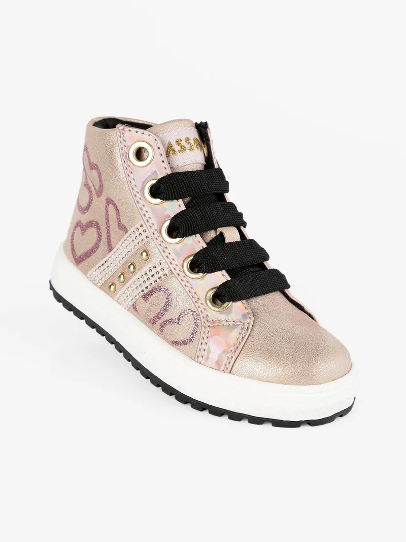 Sneakers alte da bambina con cuori - rosa