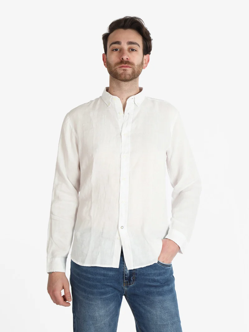 Camicia uomo in lino a manica lunga - bianco