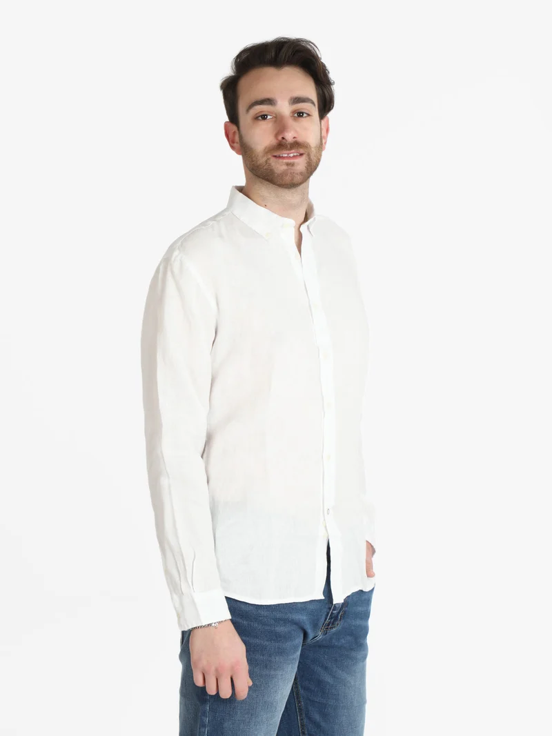 Camicia uomo in lino a manica lunga - bianco