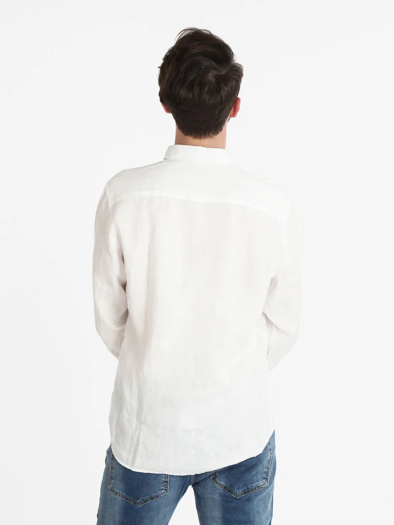 Camicia uomo in lino a manica lunga - bianco