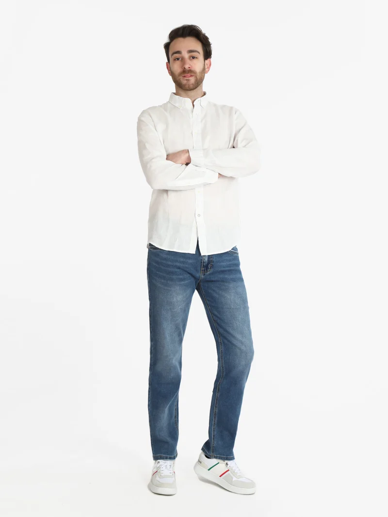 Camicia uomo in lino a manica lunga - bianco