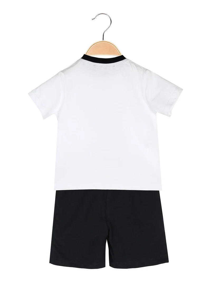 Completo corto da neonato in cotone con t-shirt orsacchiotto e shorts - bianco