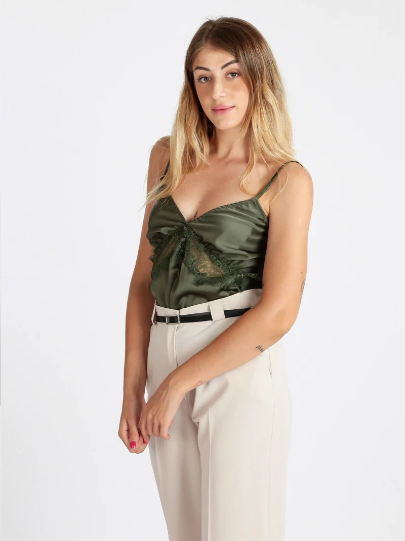 Top donna effetto raso - oliva