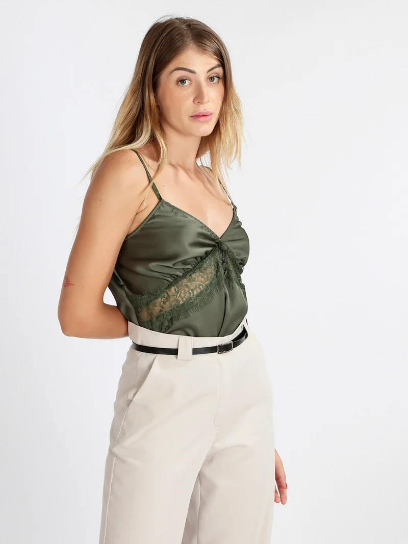 Top donna effetto raso - oliva