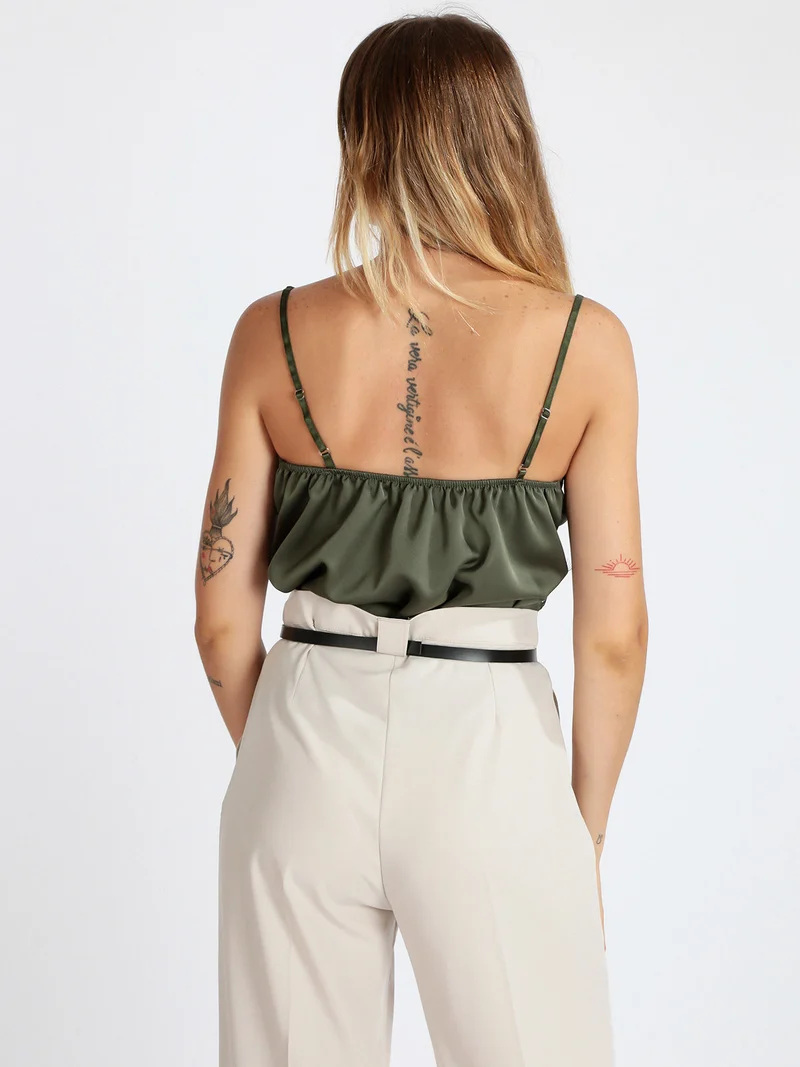 Top donna effetto raso - oliva